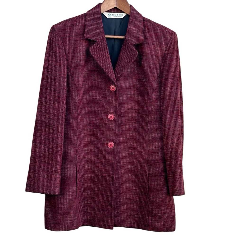 Vintage Austin Reed Red Women’s Blazer Jacket Velvety Soft M/L Button Up Pockets